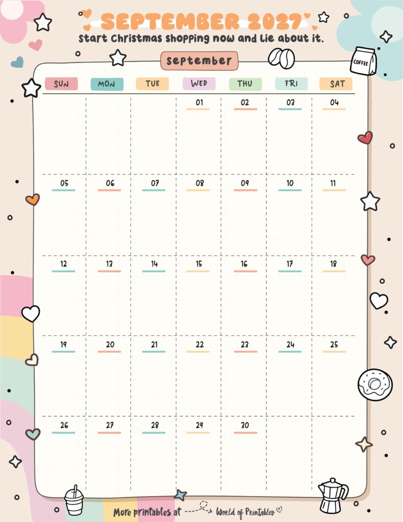 Printable September 2027 Calendar Design 323