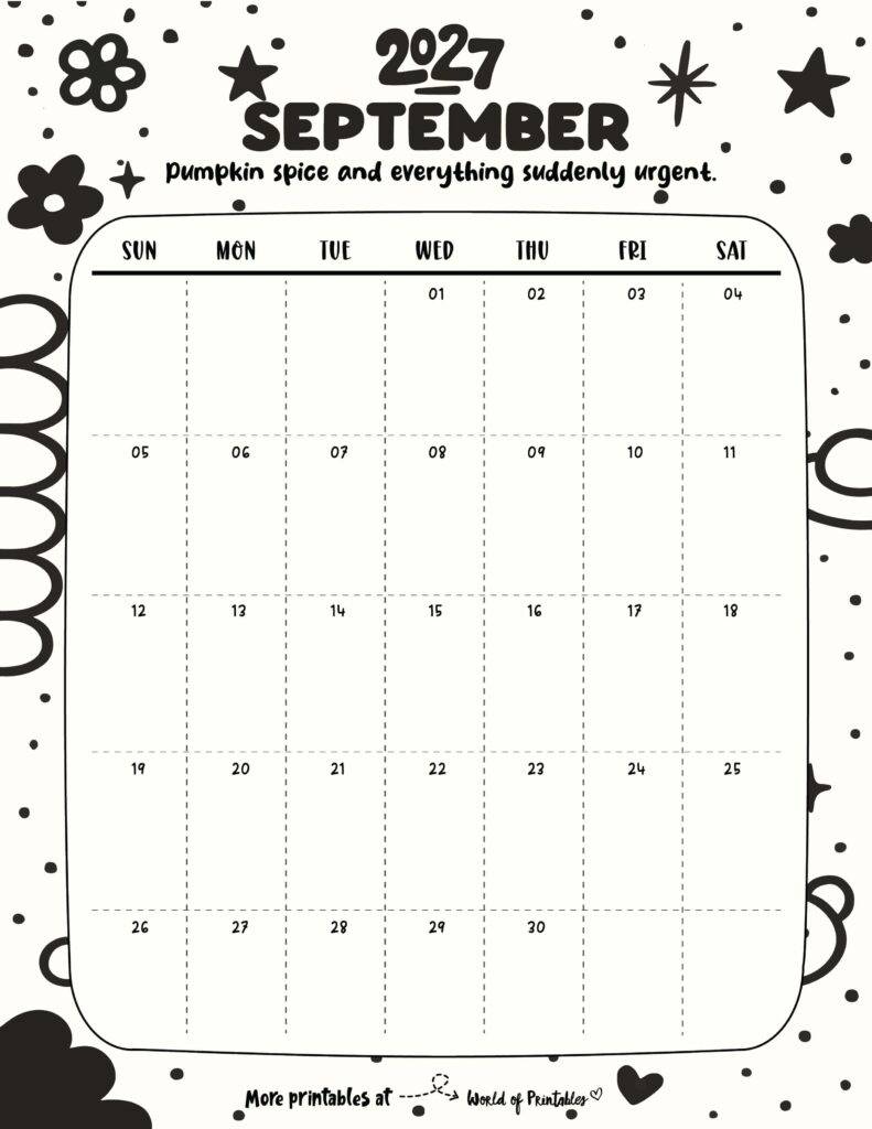 Printable September 2027 Calendar Design 329