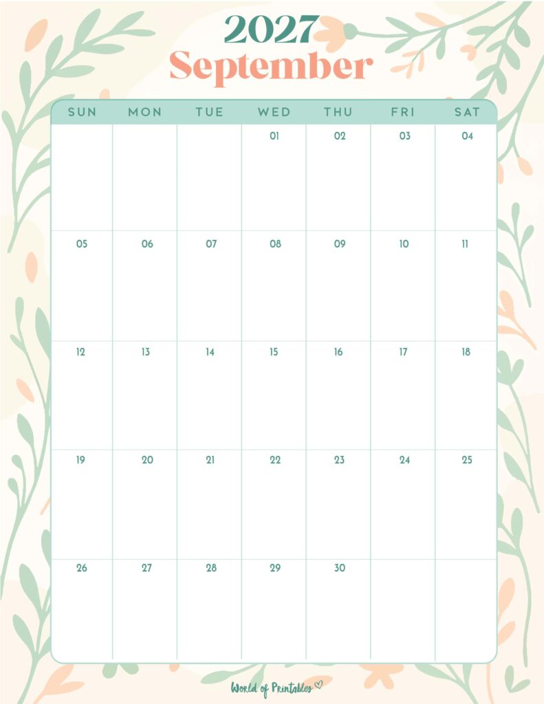 Printable September 2027 Calendar Design 334