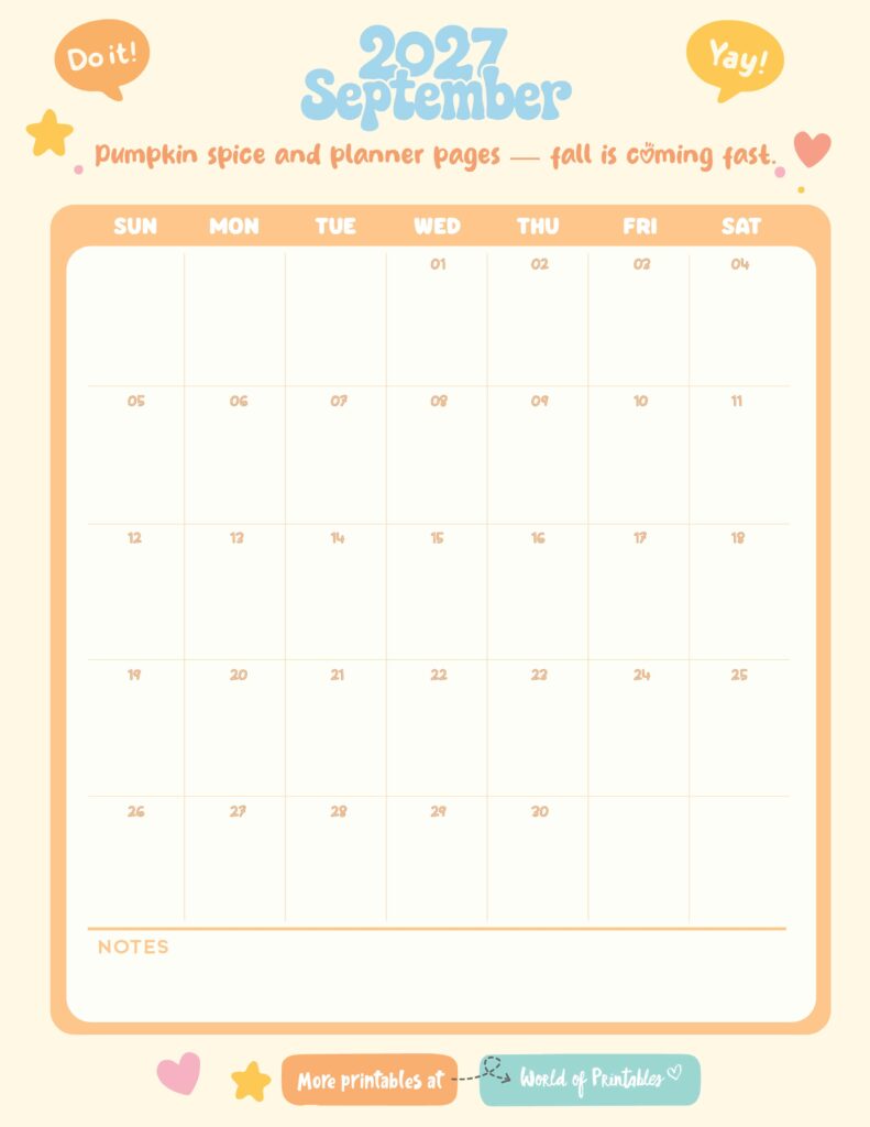 Printable September 2027 Calendar Design 337