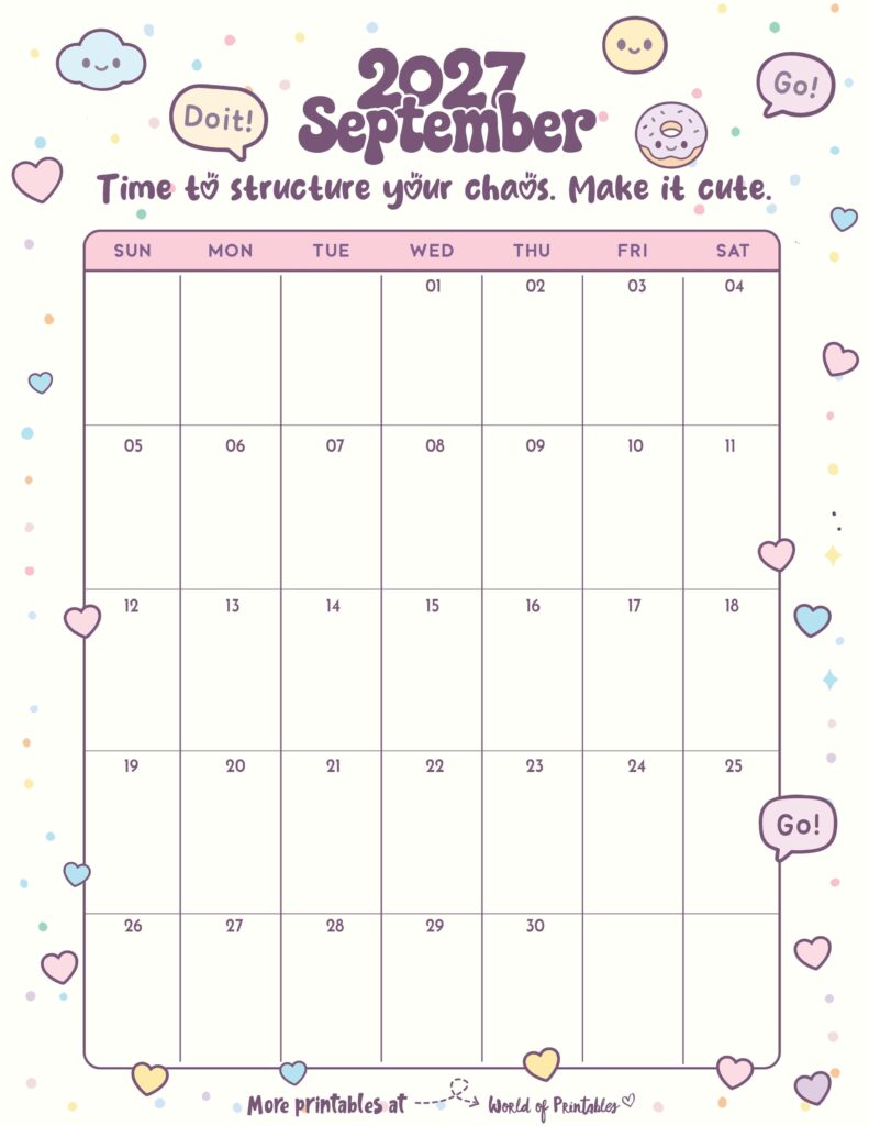 Printable September 2027 Calendar Design 339