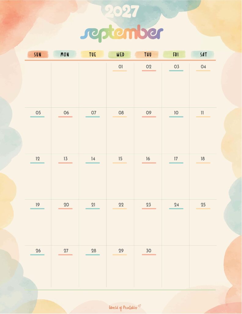 Printable September 2027 Calendar Design 346