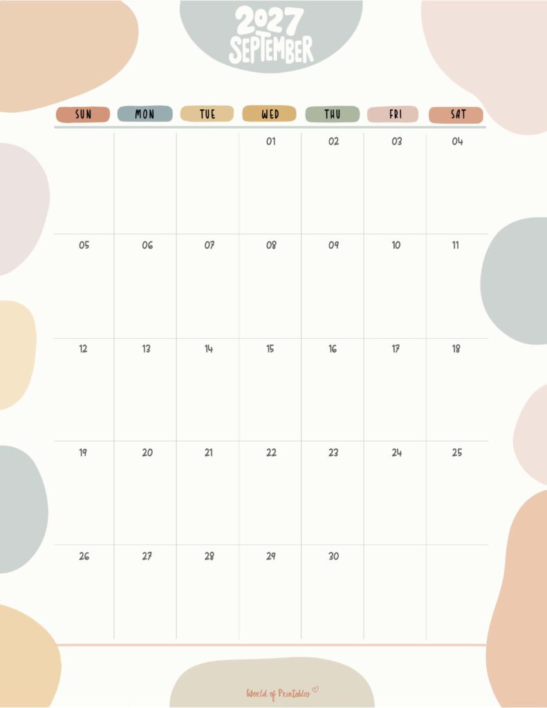Printable September 2027 Calendar Design 347