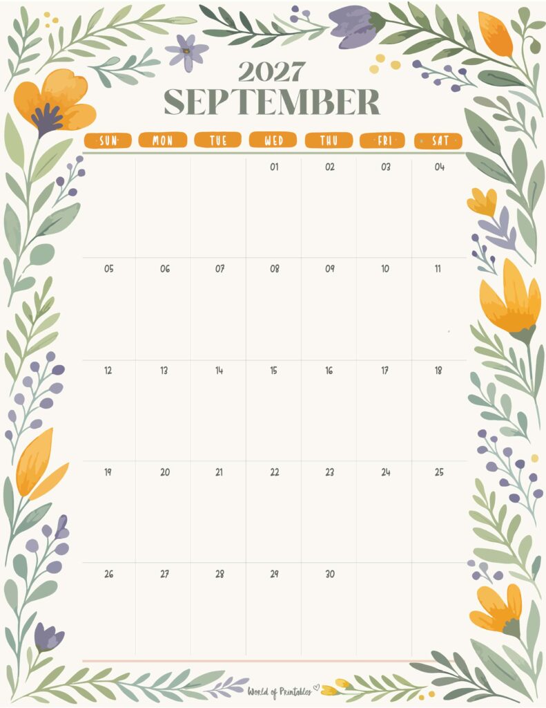 Printable September 2027 Calendar Design 350