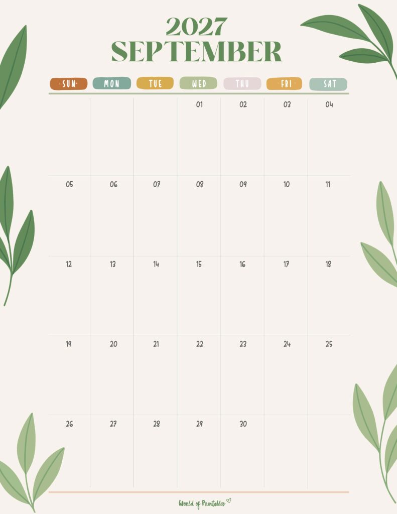 Printable September 2027 Calendar Design 354