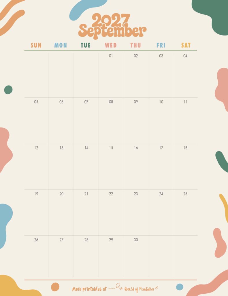 Printable September 2027 Calendar Design 355