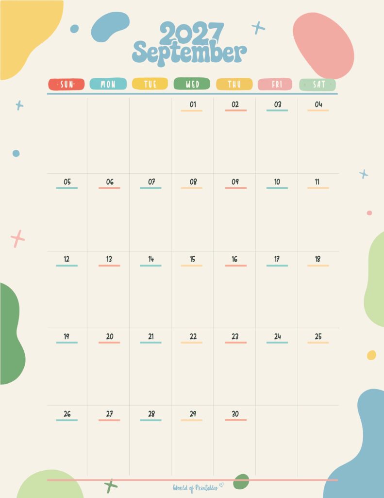 Printable September 2027 Calendar Design 356
