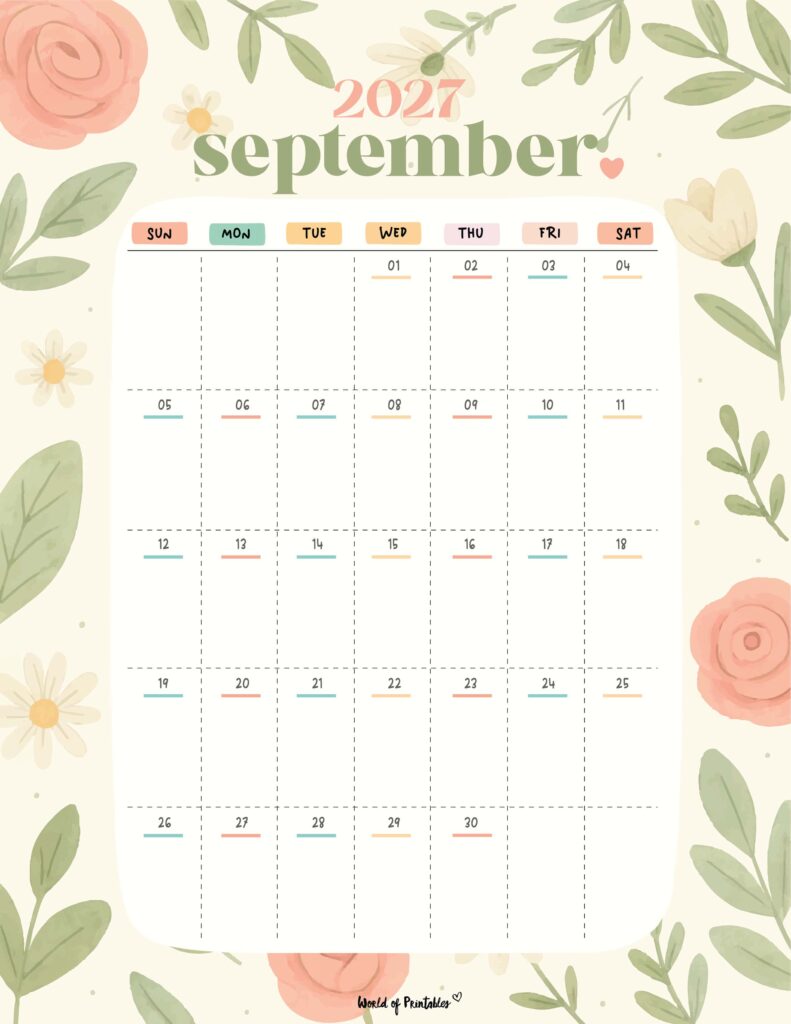 Printable September 2027 Calendar Design 358