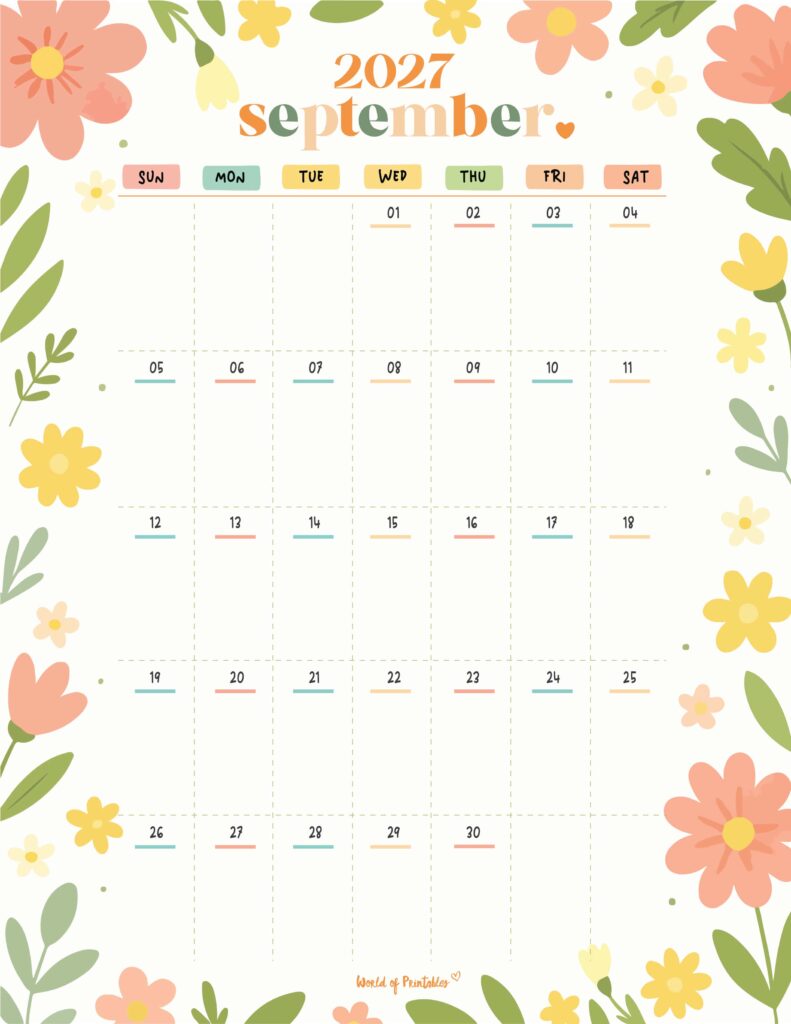 Printable September 2027 Calendar Design 359
