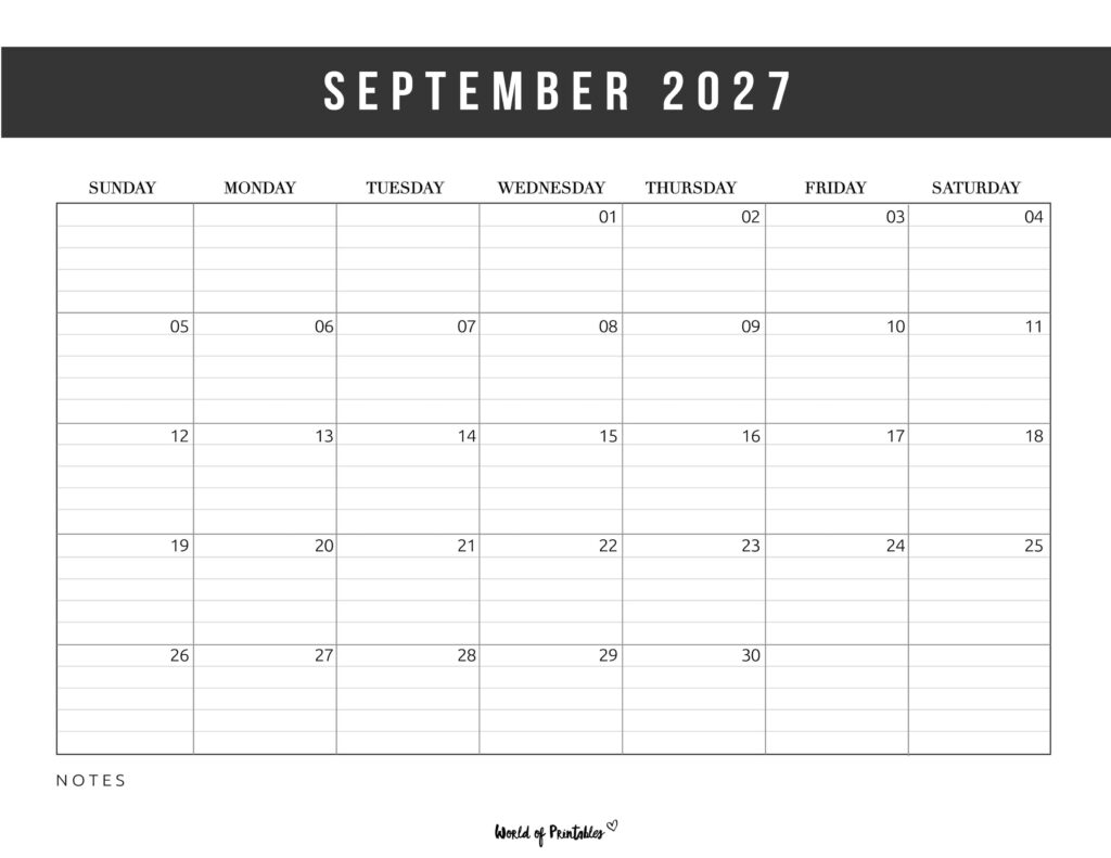 Printable September 2027 Calendar Design 372