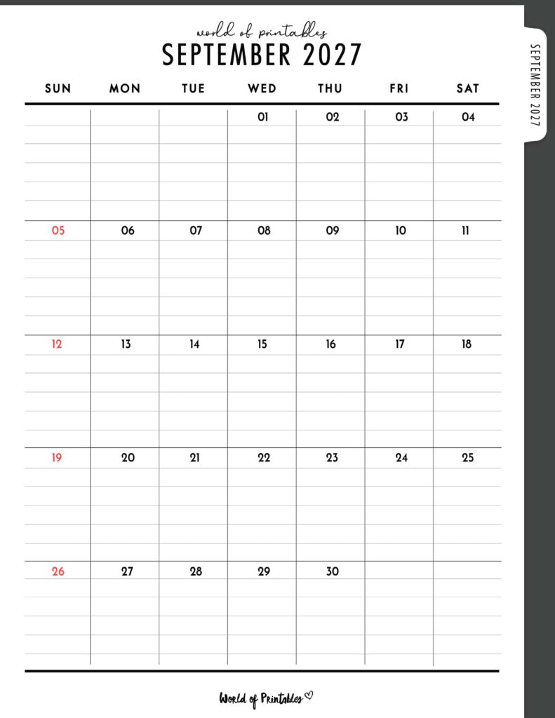 Printable September 2027 Calendar Design 373