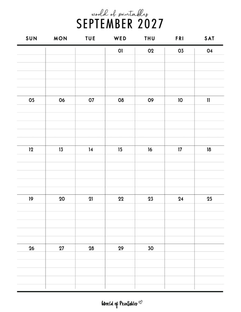 Printable September 2027 Calendar Design 374