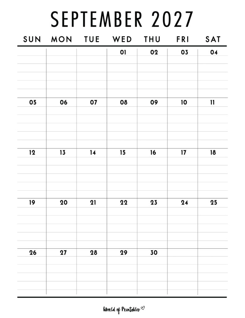Printable September 2027 Calendar Design 375