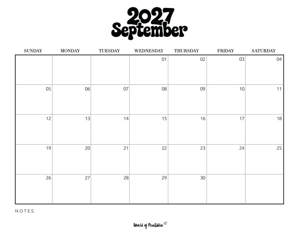 Printable September 2027 Calendar Design 377