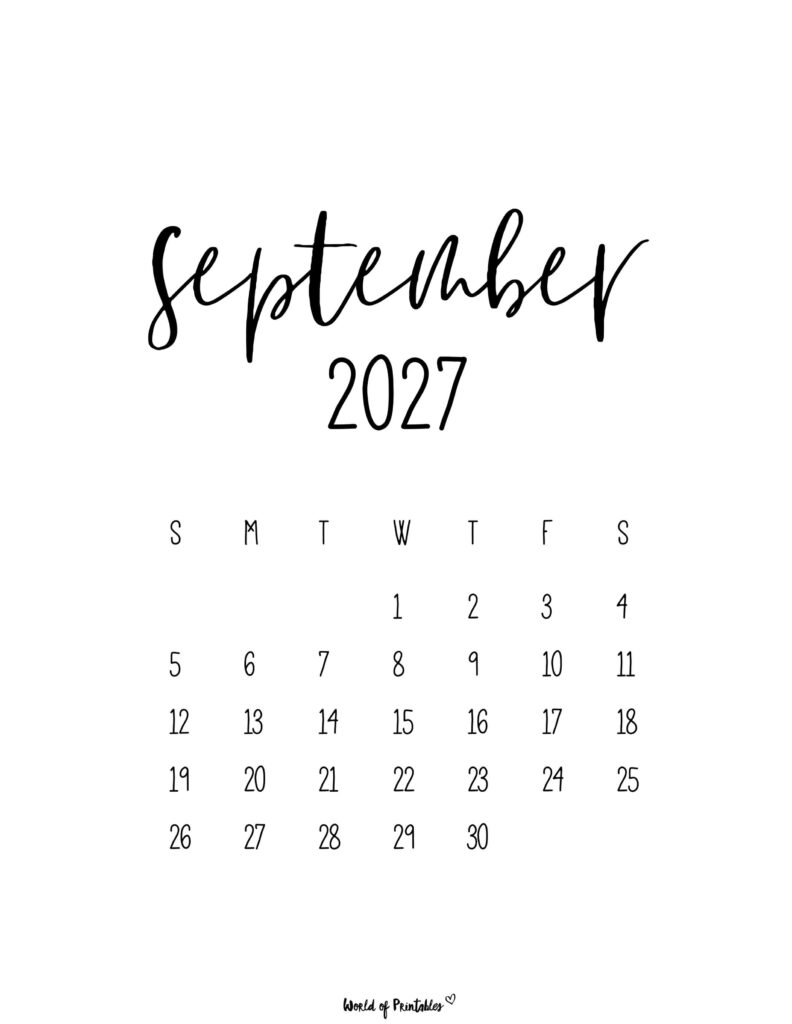Printable September 2027 Calendar Design 63