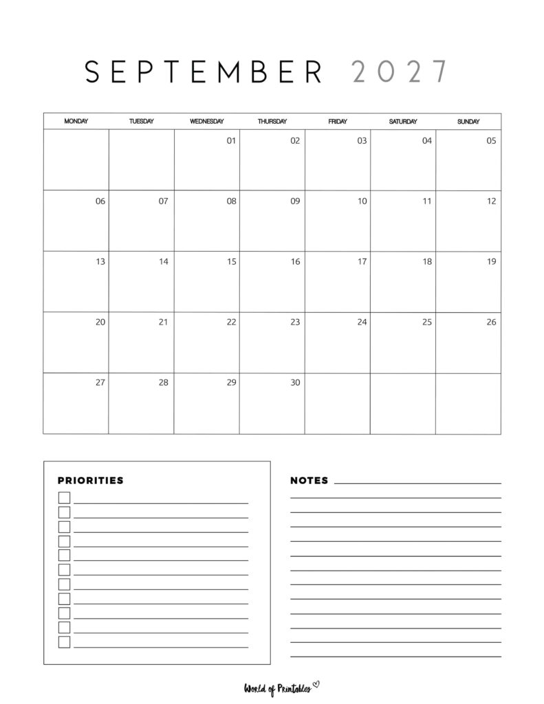 Printable September 2027 Calendar Design 64