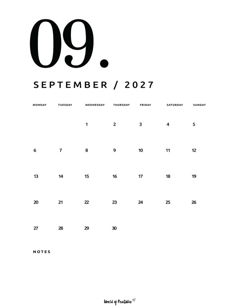 Printable September 2027 Calendar Design 65