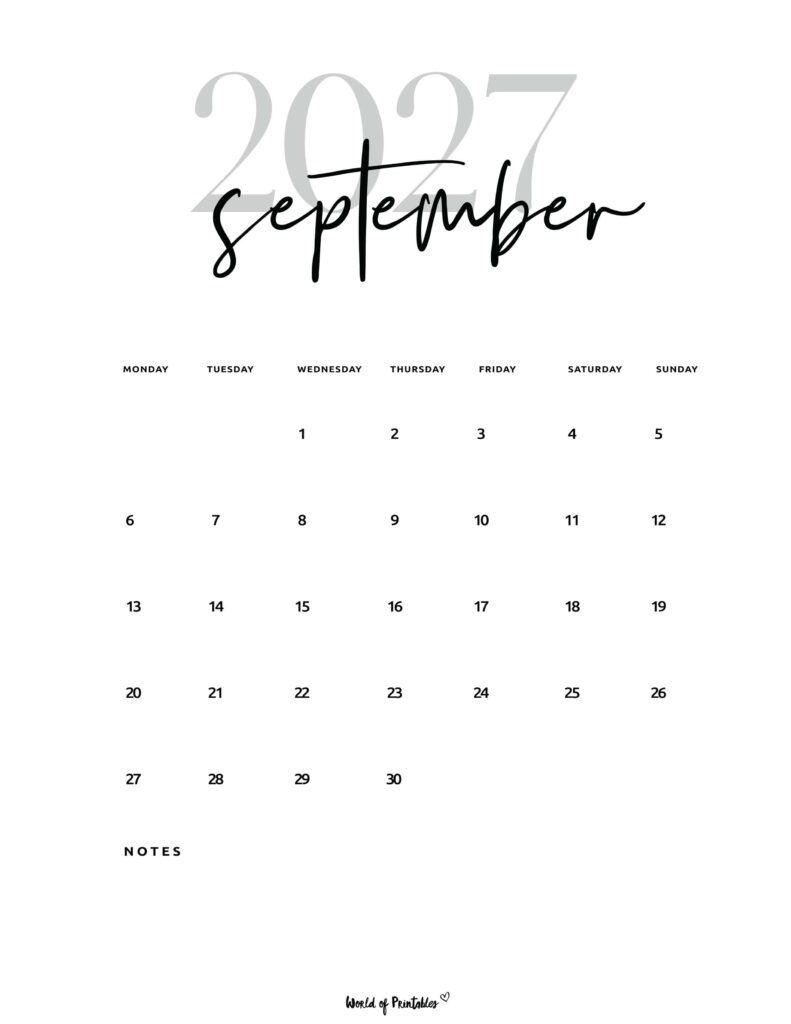 Printable September 2027 Calendar Design 66