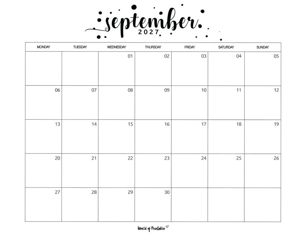 Printable September 2027 Calendar Design 67