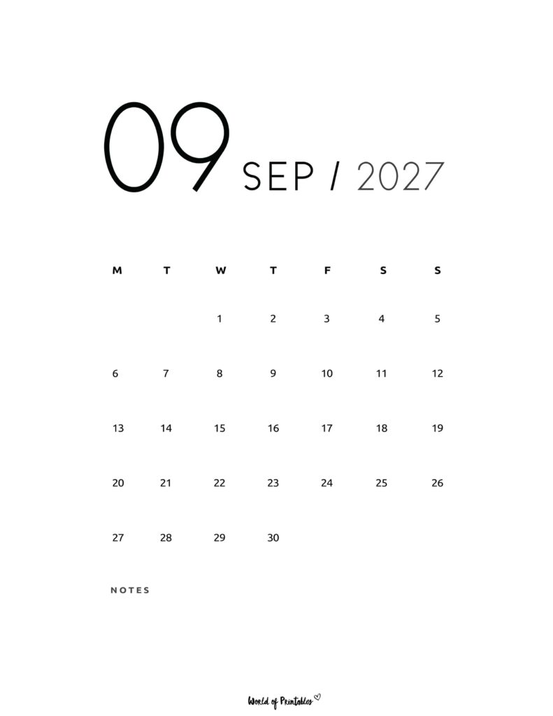 Printable September 2027 Calendar Design 69