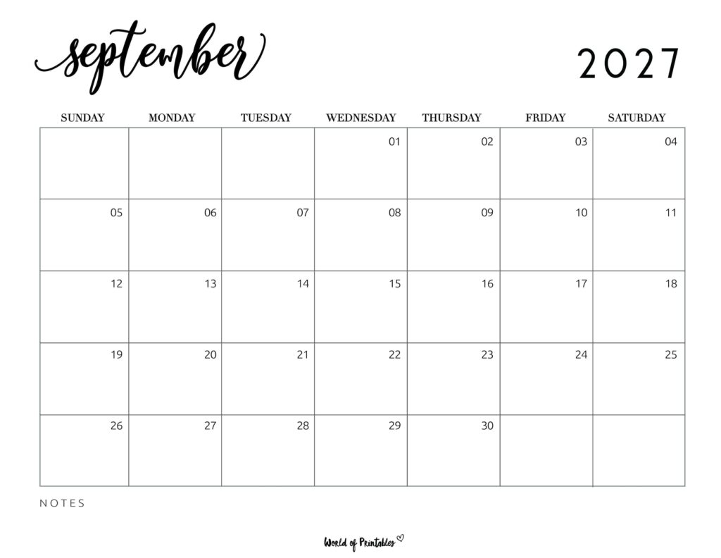 Printable September 2027 Calendar Design 7