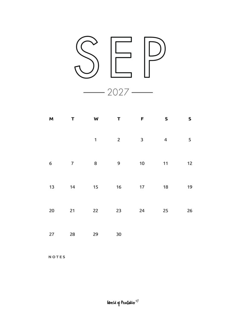 Printable September 2027 Calendar Design 70