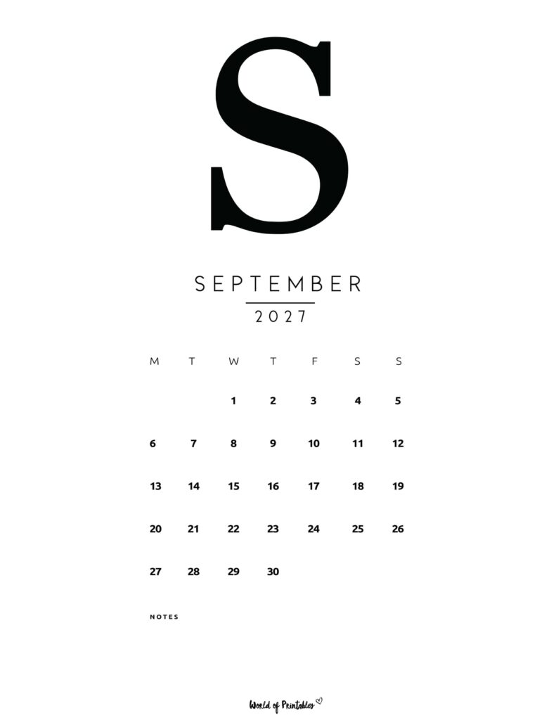 Printable September 2027 Calendar Design 73