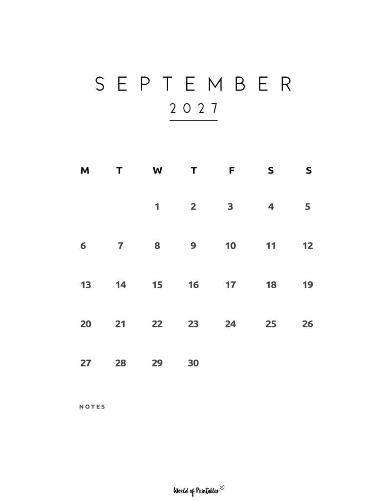 Printable September 2027 Calendar Design 74