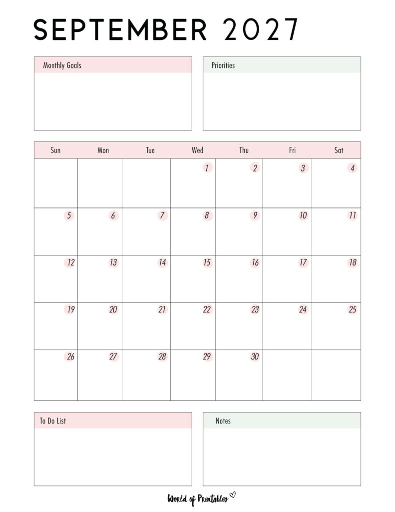 Printable September 2027 Calendar Design 86