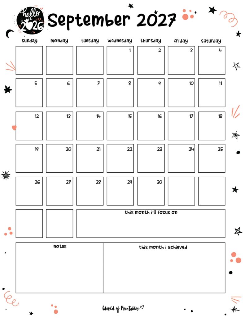 Printable September 2027 Calendar Design 88