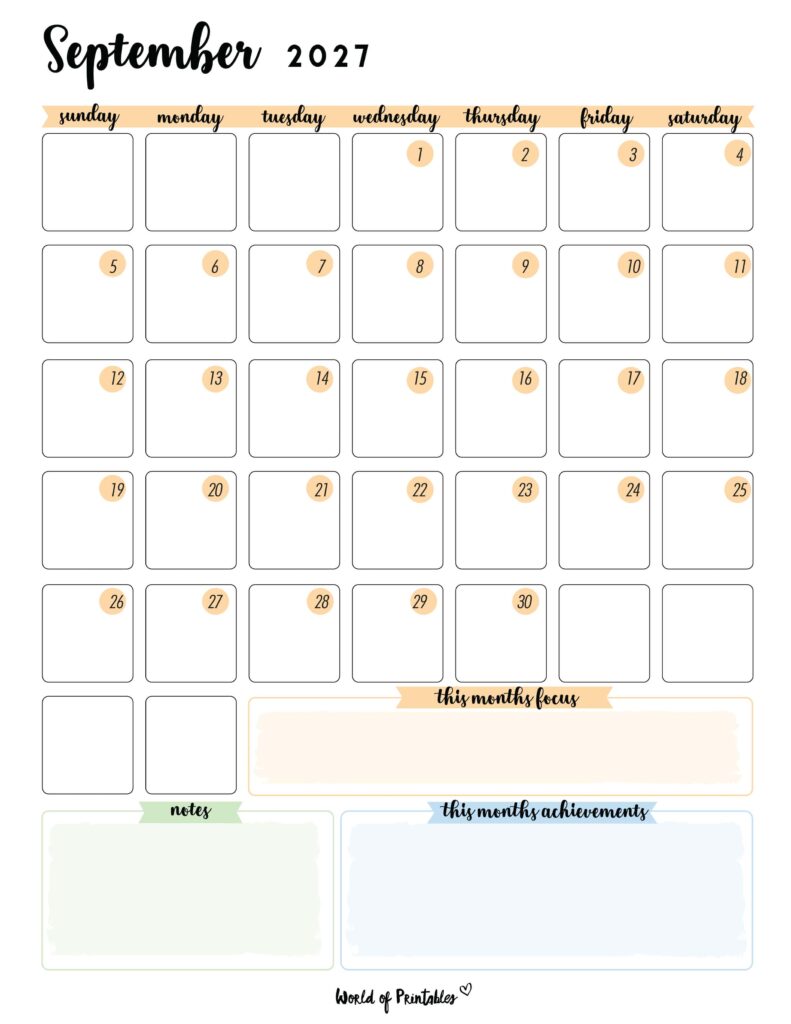 Printable September 2027 Calendar Design 91