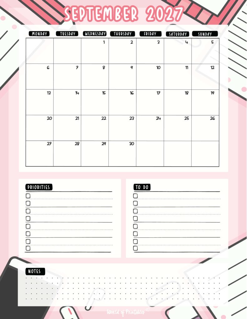 Printable September 2027 Calendar Design 94