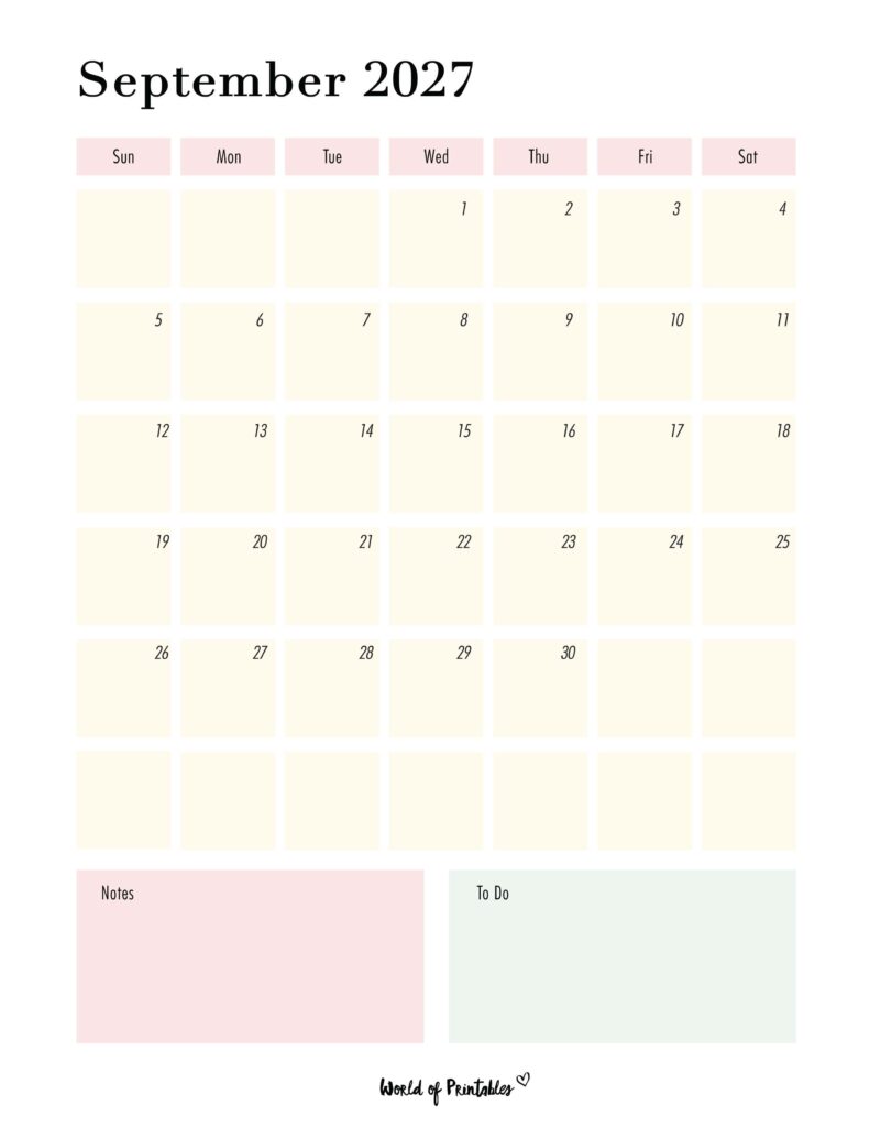 Printable September 2027 Calendar Design 96