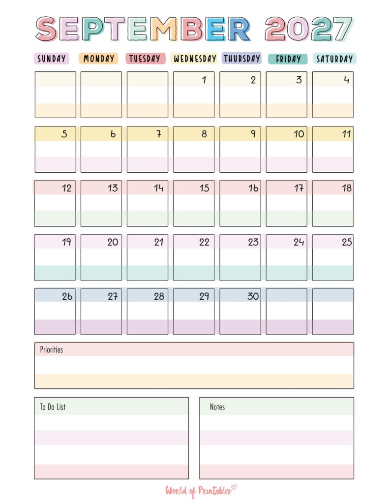 Printable September 2027 Calendar Design 98