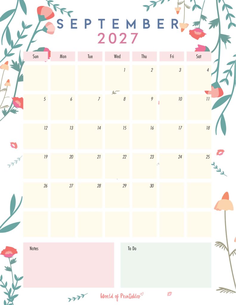 Printable September 2027 Calendar Design 99